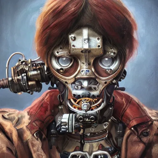 Image similar to portrait painting of a steampunk cyborg mma fighter, transhumanism, ultra realistic, concept art, studio ghibli, intricate details, eerie highly detailed