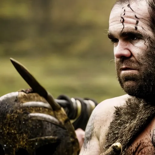 Image similar to Rory McCann as a scarred Viking warrior, photo