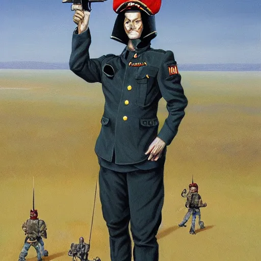 Image similar to peter elson painting of an old anthropomorphic dog in an army uniform