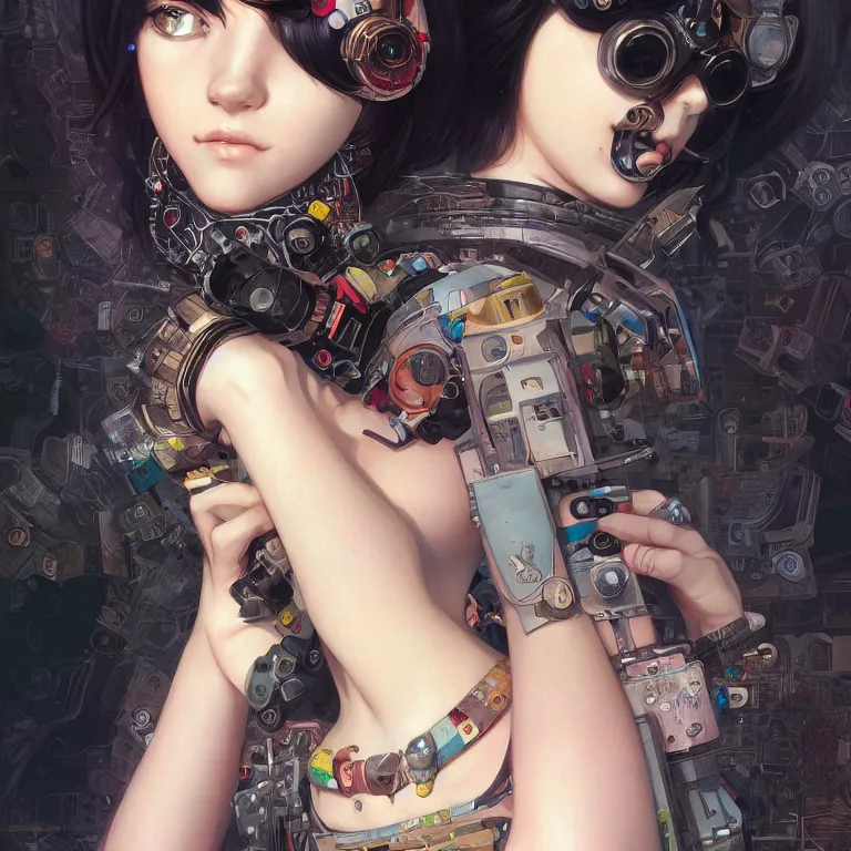 Image similar to portrait of beautiful bimbo, cyberpunk, Warhammer, highly detailed, artstation, illustration, art by Gustav Klimt and Range Murata and Ilya Kuvshinov and Sakimichan