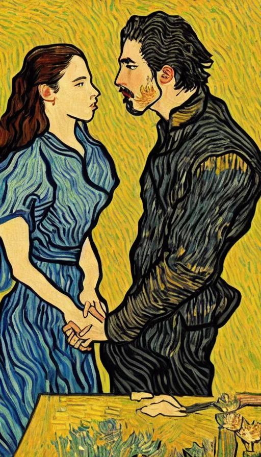 Image similar to reylo in the style of van gogh