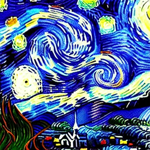 Image similar to Starry night vii poster but the black is white and the dark blue is light, deep detailed