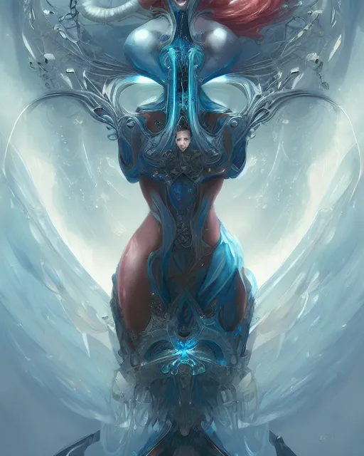 Image similar to portrait of a beautiful cybernetic emanation from the book \'angelarium\', by pete mohrbacher and artgerm and wlop, digital art, highly detailed, intricate, fantasy, mystical, Trending on Artstation HQ, deviantart, unreal engine, 4K UHD image