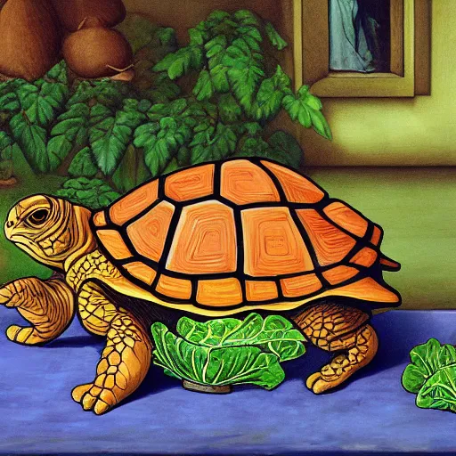 Image similar to Tortoise eating lettuce, art noveau, HD