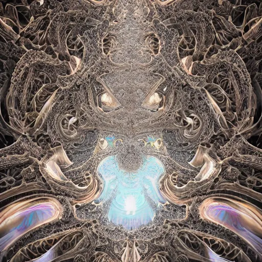 Prompt: a beautiful 3 d painting of a sprawling intricate mandelbrot fractal cathedral populated by fractals by android jones, carved soap, white color scheme, unreal engine, volumetric lighting, dynamic lighting, dramatic lighting, high contrast, depth of field, carved marble, opalescent, sacred geometry, religious, angelic, catholicpunk, stark, trending on artstation