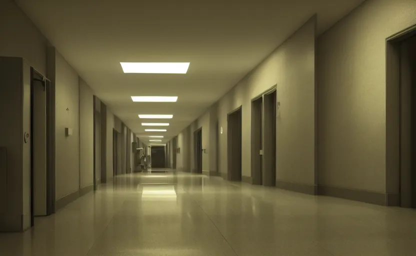 Image similar to an hallway in hospital, octane render, artstation trending, highly detailded