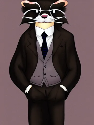Prompt: beautiful furry art of ferret in smoking, in a formal suit, high quality, detailed, digital art
