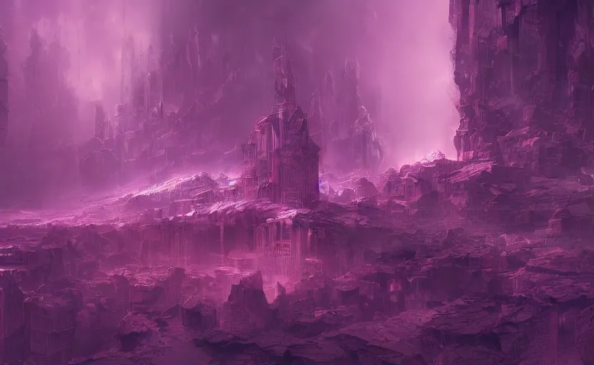 Prompt: matte painting, abstract art, elaborate, detailed digital art, trending in artstation, purple color lighting