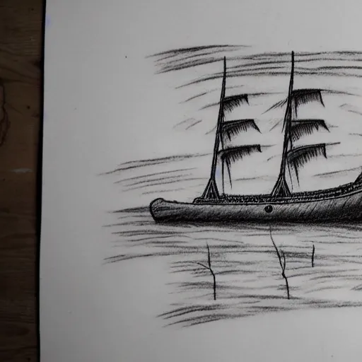 Prompt: pirate ship on a deserted island, realism tattoo drawing