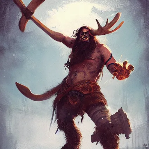 Image similar to hairy barbarian pirate with moose head by greg rutkowski