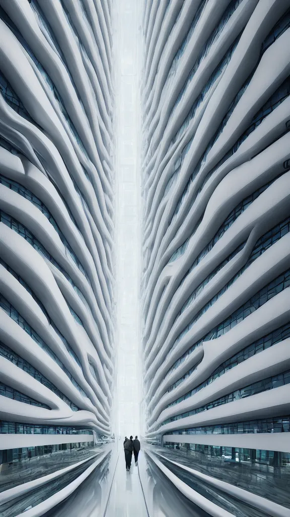 Image similar to the inside of a very tall building, big pods, big windows, octane render, warm colour scheme, white, cyberpunk architecture by zaha hadid, cinematic, scenery, unreal engine, render, cgsociety, modernism, futuristic, artstation, sci - fi, high detail, high quality, close up angle, people walking