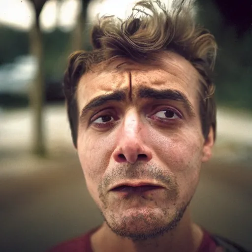 Image similar to a man with a look of extreme confusion on his face, kodak portra