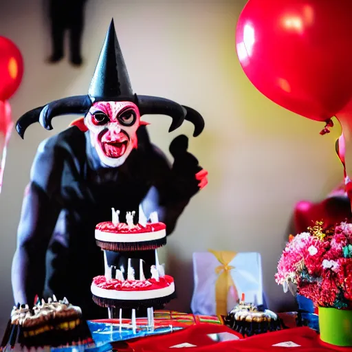 Image similar to the devil at his birthday party, 8 k photography