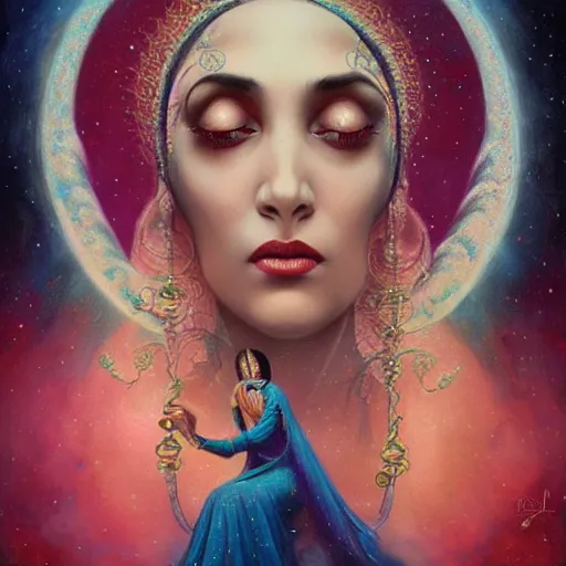 Image similar to old Desi majestic lady guru, looking upwards, despair, kneeling, mystic, blue, by Anato Finnstark, Tom Bagshaw, Brom