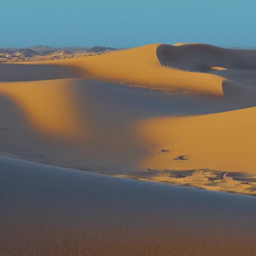 Image similar to a matte painting of desert dunes with blue light falling on them, trending on artstation