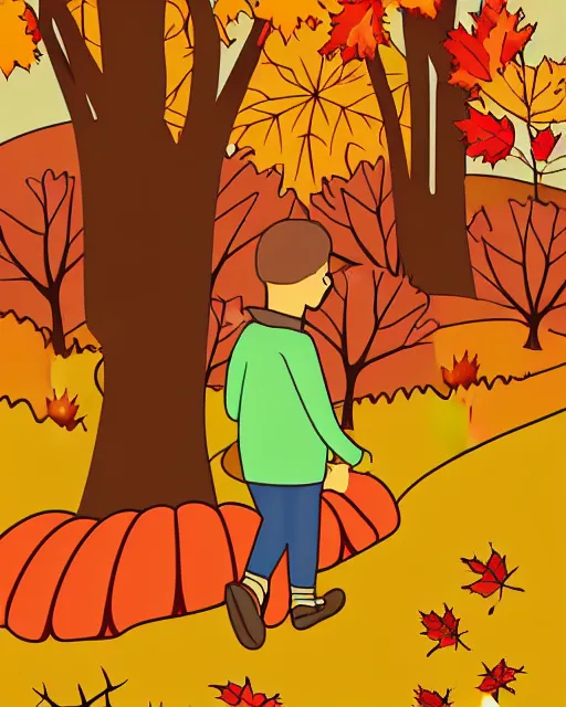 Image similar to autumn hillside boy hiking illustration light color