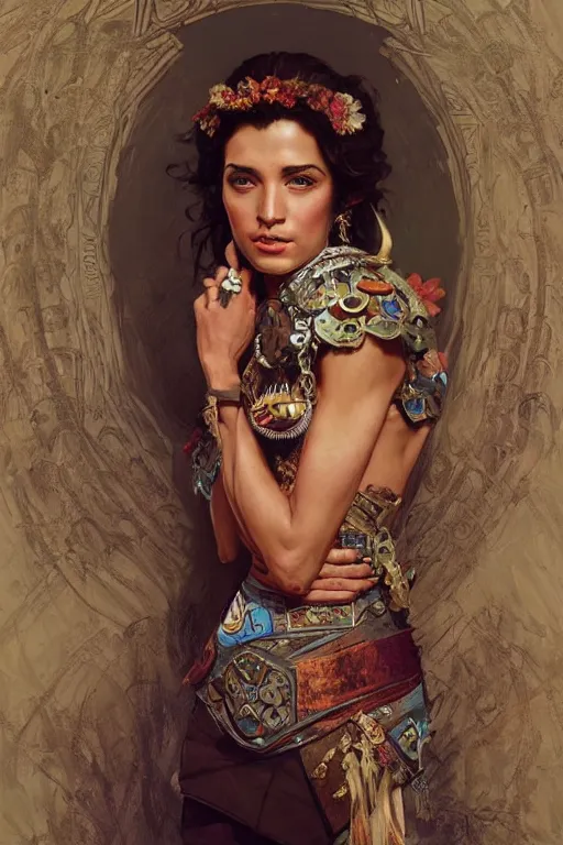 Image similar to Ana de la Reguera portrait, Aztec fantasy, elegant, intricate, by Stanley Artgerm Lau, greg rutkowski, thomas kindkade, alphonse mucha, loish, norman Rockwell