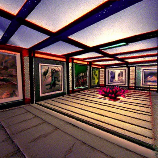 Prompt: virtual art museum in a 9 0 s video game, net art, ps 2 graphics, 3 d computer rendering, liminal space!!!, hd, intricate, detailed