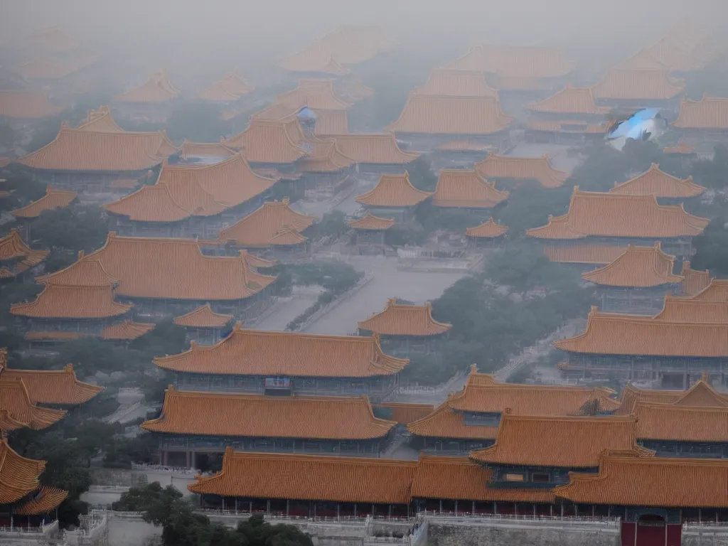 Prompt: forbidden city, highly detailed, cinematic landscape ， foggy