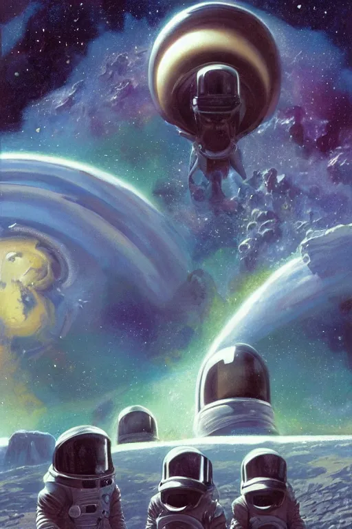 Prompt: the milky way galaxy, art by william rotsler and joe jusko and peter andrew jones, trending on artstation, front lighting, 2 0 0 1 : a space odyssey, multiple exposure, scifi, tachism