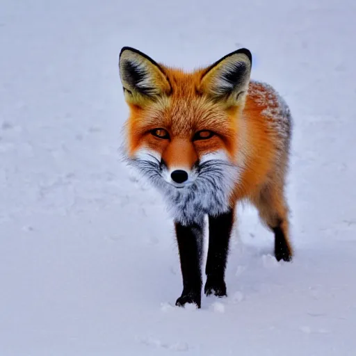 Prompt: a picture of a red fox in the snow