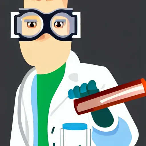 Prompt: a kiwi wearing a lab coat and goggles holding a test tube, digital art, 8k