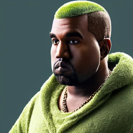 Prompt: Kanye dressed as Shrek, XF IQ4, 150MP, 50mm, F1.4, ISO 200, 1/160s, natural light