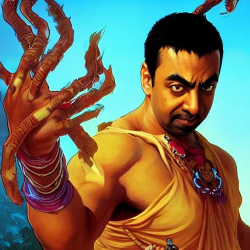 Prompt: kal penn as dhalsim from street fighter, 4 k, ultra realistic, detailed focused art by artgerm and greg rutkowski and alphonse mucha