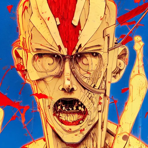 Image similar to prompt : chainsaw man portrait soft light painted by james jean and katsuhiro otomo and erik jones, inspired by akira anime, smooth face feature, intricate oil painting, high detail illustration, sharp high detail, manga and anime 1 9 9 9