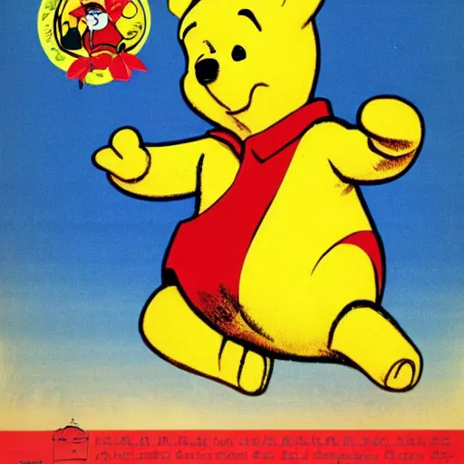 Prompt: 1979 vietnamese propaganda poster depicting Winnie the Pooh