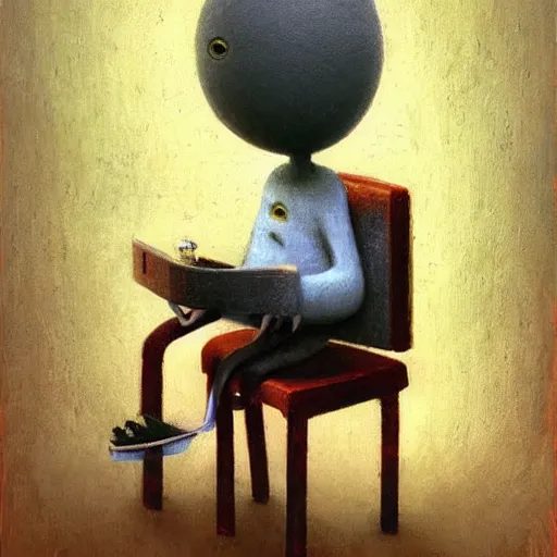 Prompt: a portrait of a character, by Shaun Tan