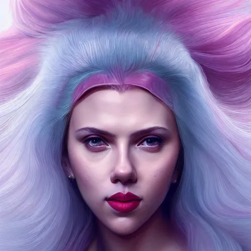 Image similar to detailed portrait of scarlett johansson as princess bubblegum, beautiful, fantasy, intricate, elegant, highly detailed, digital painting, artstation, concept art, matte, sharp focus, illustration, art by aenaluck, artgerm and roberto ferri and greg rutkowski, epic fantasy, digital painting