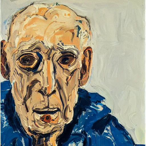 Image similar to painting of an old man staring at you, by georg baselitz