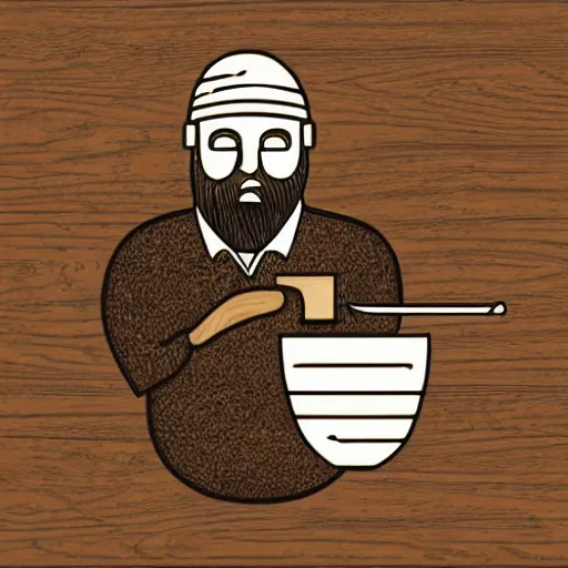 Image similar to bearded man makes bowl on lathe, woodworking, vector art