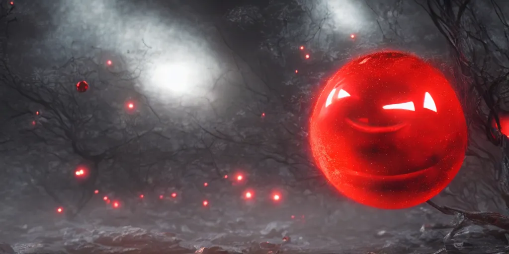 Image similar to spooky tiny red ball, realistic 4 k octane beautifully detailed render, 4 k post - processing, highly detailed, intricate complexity, epic composition, magical atmosphere, cinematic lighting, masterpiece, ultra hd