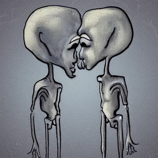 Image similar to two grey aliens kissing