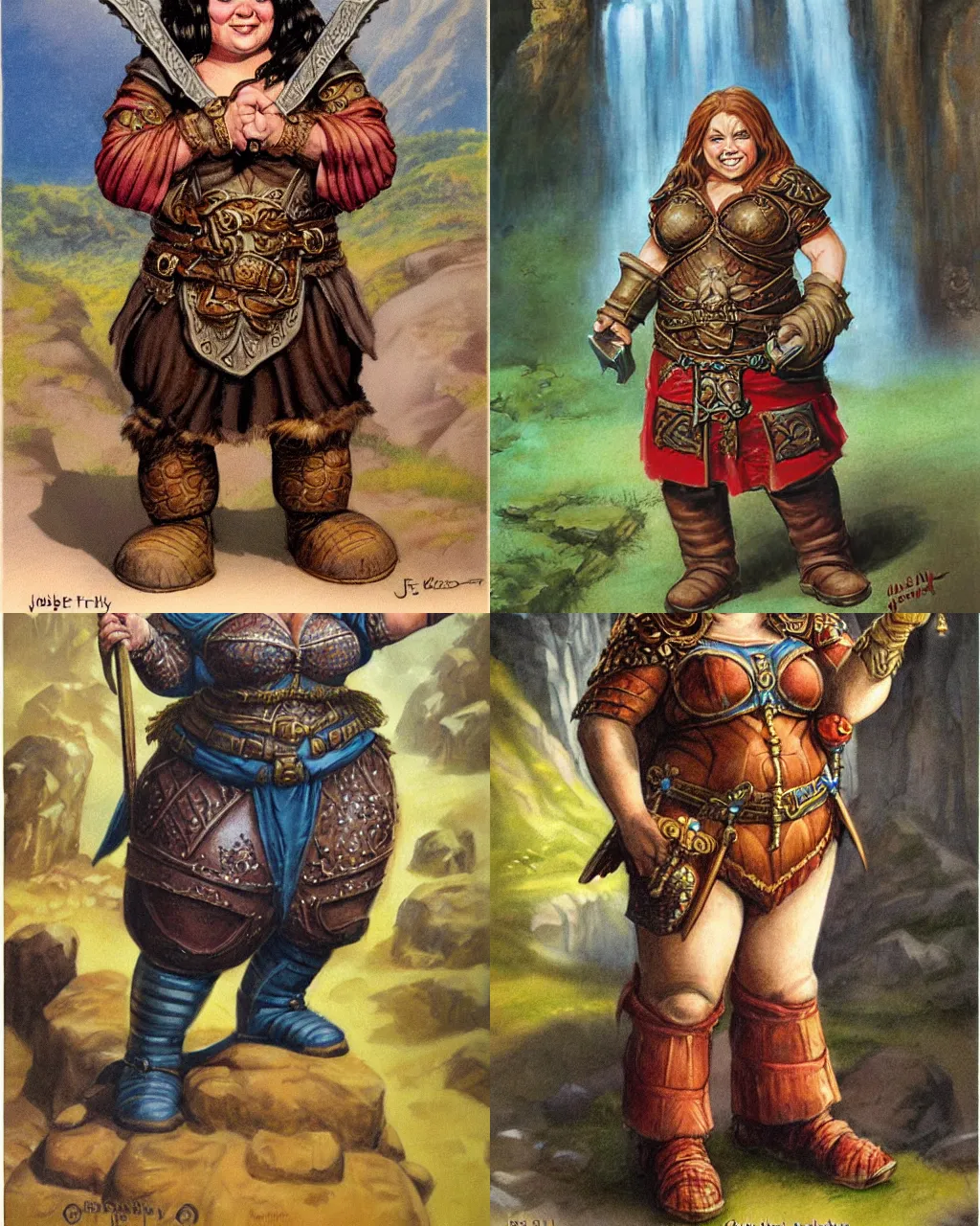 Prompt: female dwarven noblewoman, chubby short stature, groomed hair, by jeff easley