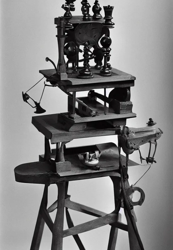 Image similar to a chess machine sitting on a table, a surrealist sculpture by marcel duchamp, archival pigment print, 1 9 1 4, conceptual art, artwork, academic art, surrealist