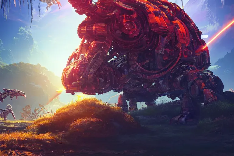 Image similar to shellsnapper machine mecanical creature robot of horizon forbidden west horizon zero dawn radiating a glowing aura global illumination ray tracing hdr fanart arstation by ian pesty and alena aenami artworks in 4 k