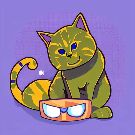 Prompt: a simplified vector based illustration about a hacker kitten, style of Akira motion movie, space colors, smooth and clean vector curves, no jagged lines, vinyl cut ready