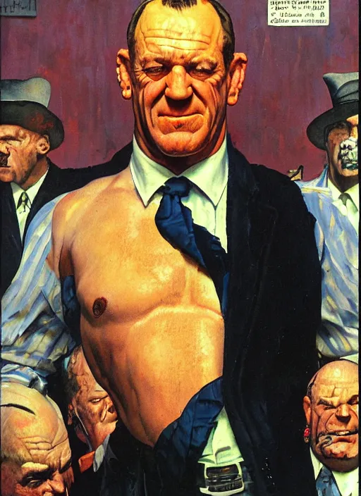 Image similar to full body and head portrait of dorian yates as kingpin, painted by norman rockwell and phil hale and greg staples and tom lovell and frank schoonover and jack kirby