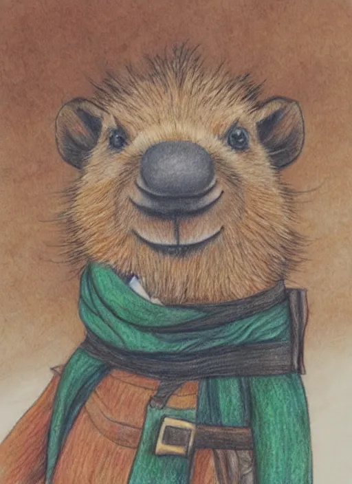 Image similar to detailed colored pencil drawing of a anthropomorphic capybara as a pirate