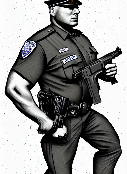 Image similar to police officer, strong, dominant, bulky, digital art