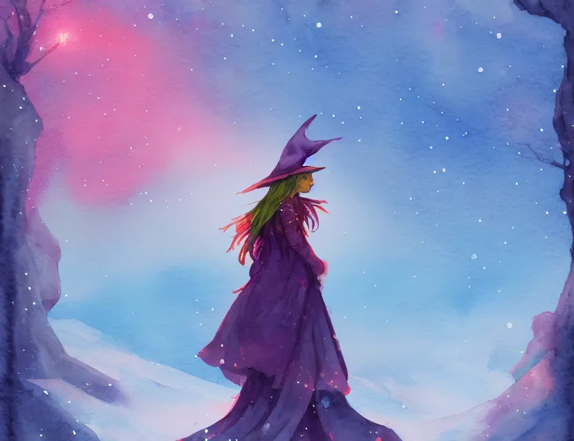 Prompt: bird witch girl in the flowering snowy mountains. complementary colors, watercolor, indie concept art, luminescent, bloom, 4 k, chiaroscuro, backlighting.