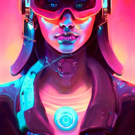 Prompt: portrait of a beautiful cybernetic raver girl, cyberpunk concept art by pete mohrbacher and artgerm and wlop and deathburger and syd mead, digital art, highly detailed, intricate, sci-fi, neon colors, sharp focus, Trending on Artstation HQ, deviantart, unreal engine 5, 4K UHD image