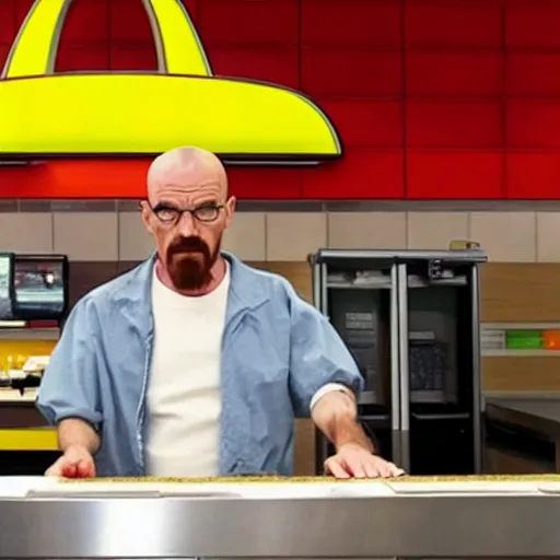 Image similar to Walter white working at a McDonalds
