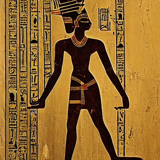 Prompt: ancient egyptian art featuring aliens robots cyborg