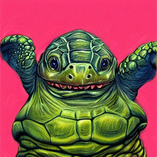 Image similar to a turtle monster, portrait, chalk digital art, fantasy, magic, trending on artstation, ultra detailed, professional illustration by Basil Gogos