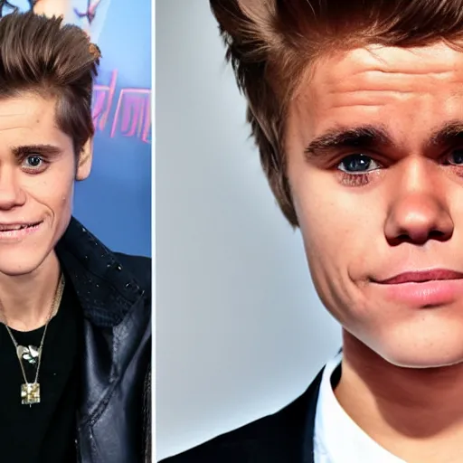 Prompt: willem dafoe and justin bieber have a son