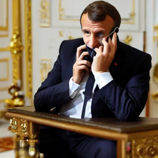 Image similar to emmanuel macron having a phone call with vladimir putin